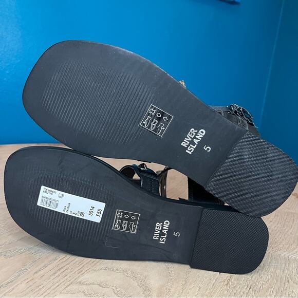 New! River Island Studded Leather Gladiator Faux Turquoise Silver Sandals Size 7 - Picture 9 of 11